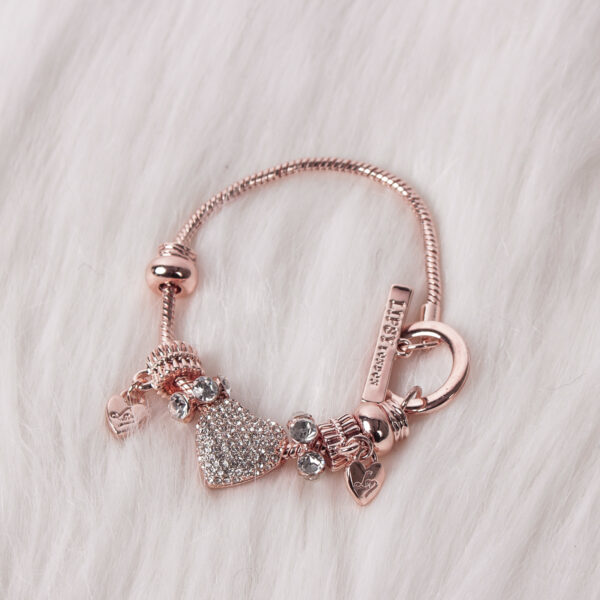 Lipsy Rose Gold Crystal Heart T-Bar Charm Bracelet - Image 2