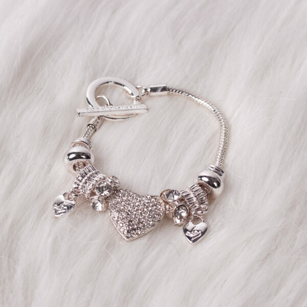 Lipsy Silver Crystal Heart T-Bar Charm Bracelet