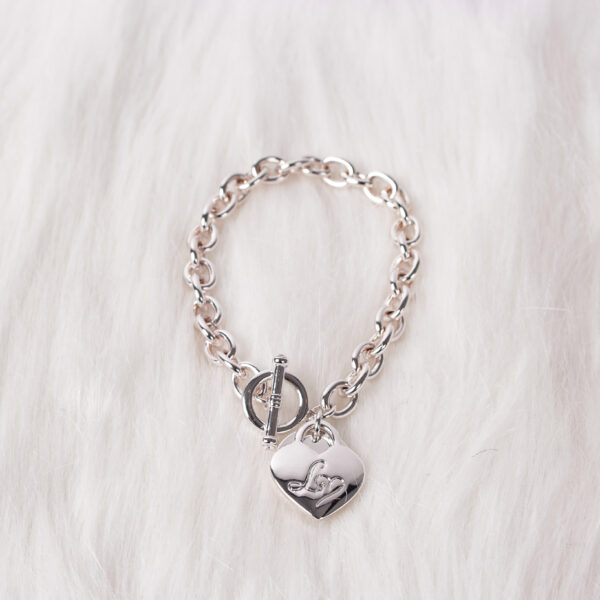 Lipsey Silver Heart Chain T-Bar Bracelet