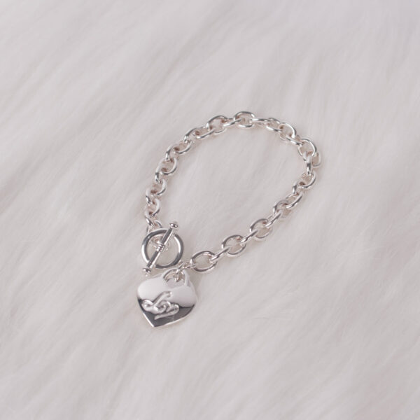 Lipsey Silver Heart Chain T-Bar Bracelet - Image 2