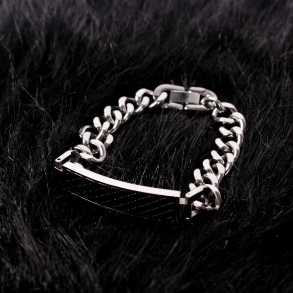 Men's Steel Textured Bar Bracelet - Image 2