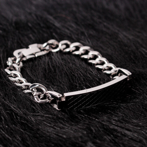 Men's Steel Textured Bar Bracelet - Image 3